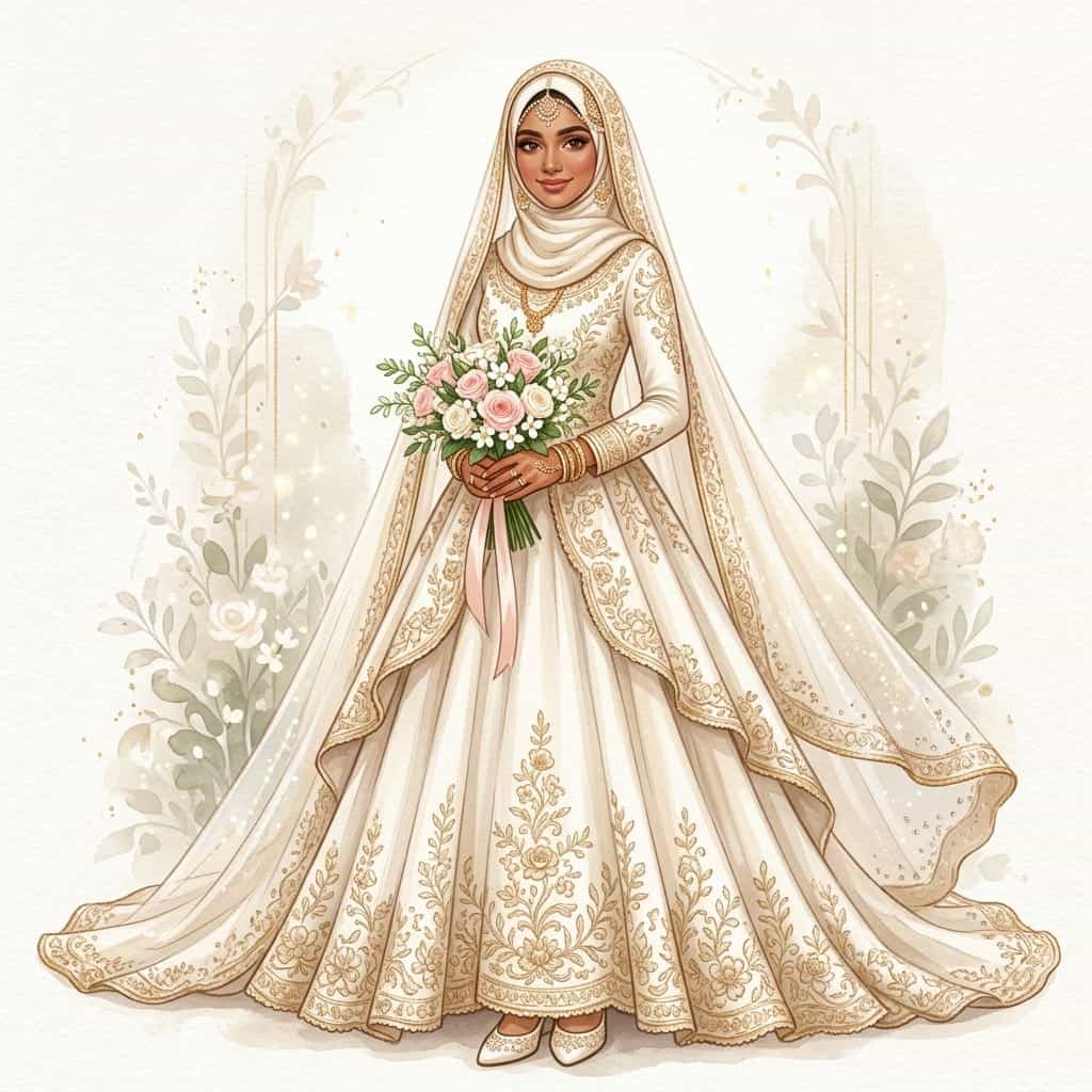 Illustration of the bride in wedding attire